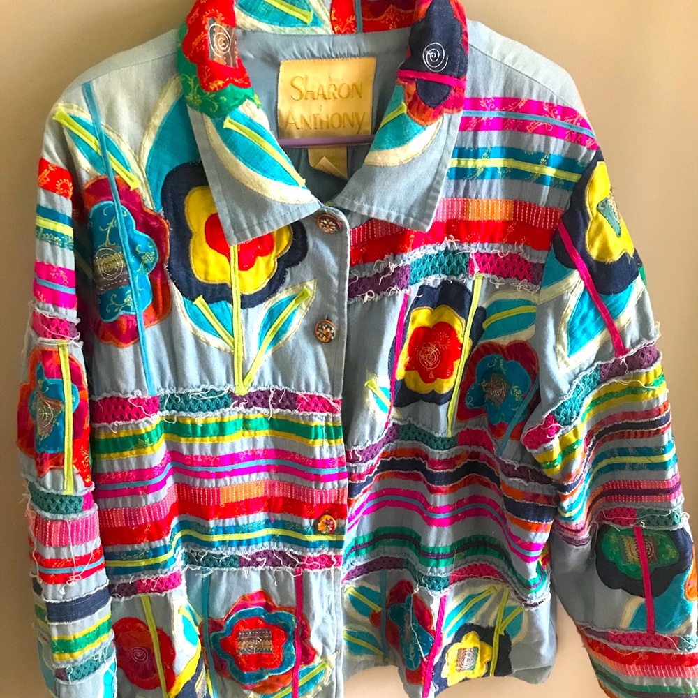 Rich, vibrant, colorful, soft denim-like, jacket
